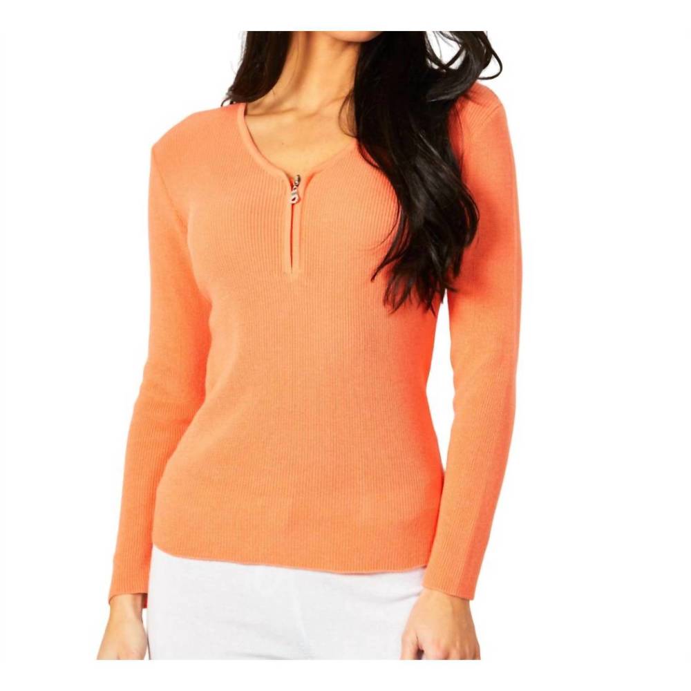 NEW ANGEL APPAREL zip v-neck top in melon